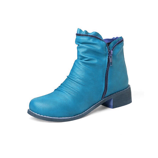 Low Heel Ankle Boots Side Zip Padded Insole