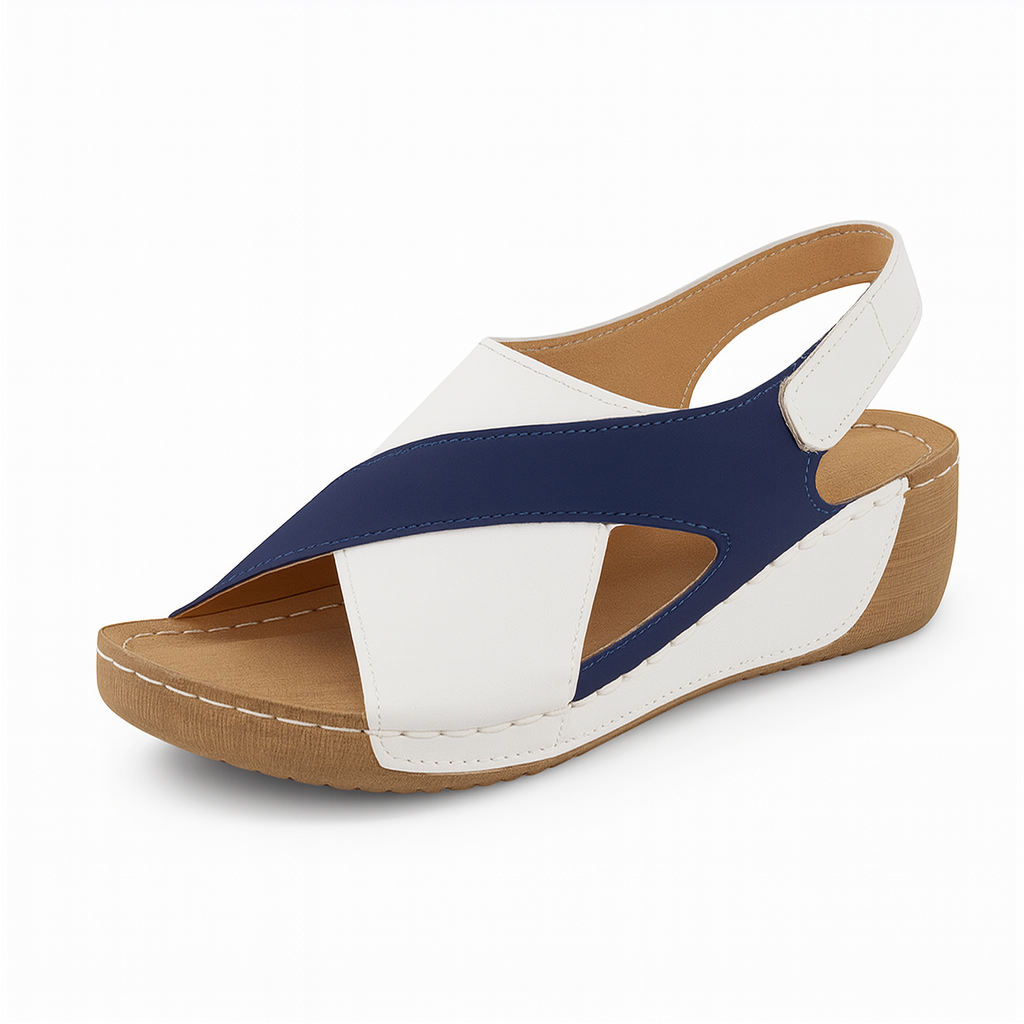 Cross Strap Wedge Sandals Padded Footbed Grip Outsole