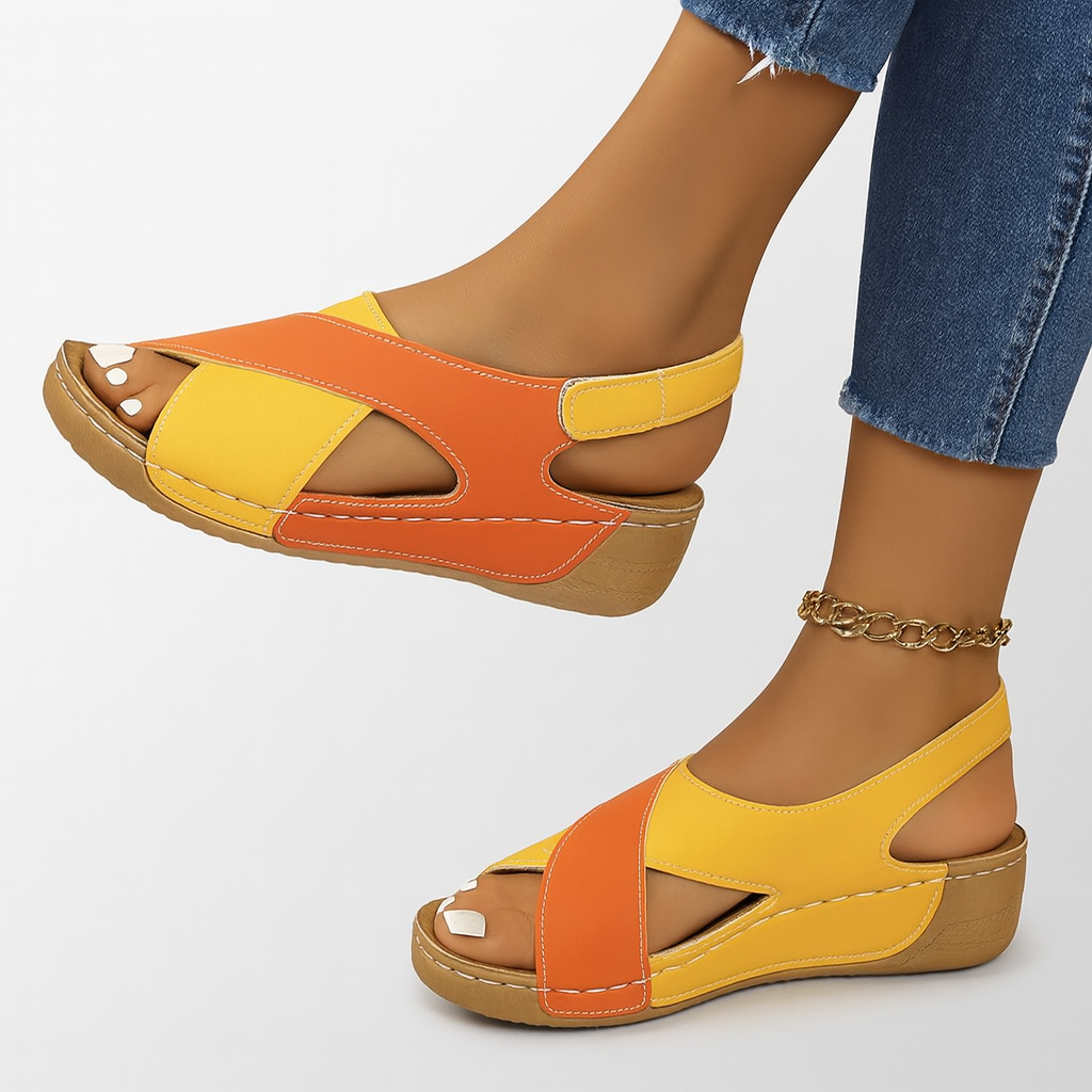 Cross Strap Wedge Sandals Padded Footbed Grip Outsole