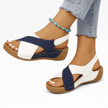 Cross Strap Wedge Sandals Padded Footbed Grip Outsole