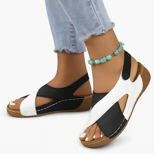 Cross Strap Wedge Sandals Padded Footbed Grip Outsole