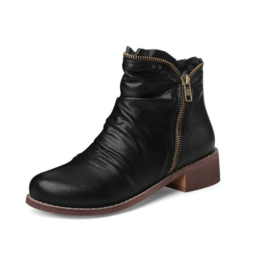 Low Heel Ankle Boots Side Zip Padded Insole