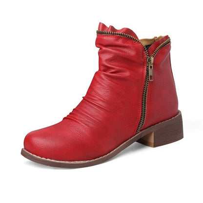 Low Heel Ankle Boots Side Zip Padded Insole